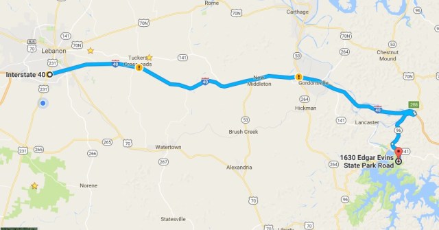 Pap from Lebanon to Edgar Evais State Park